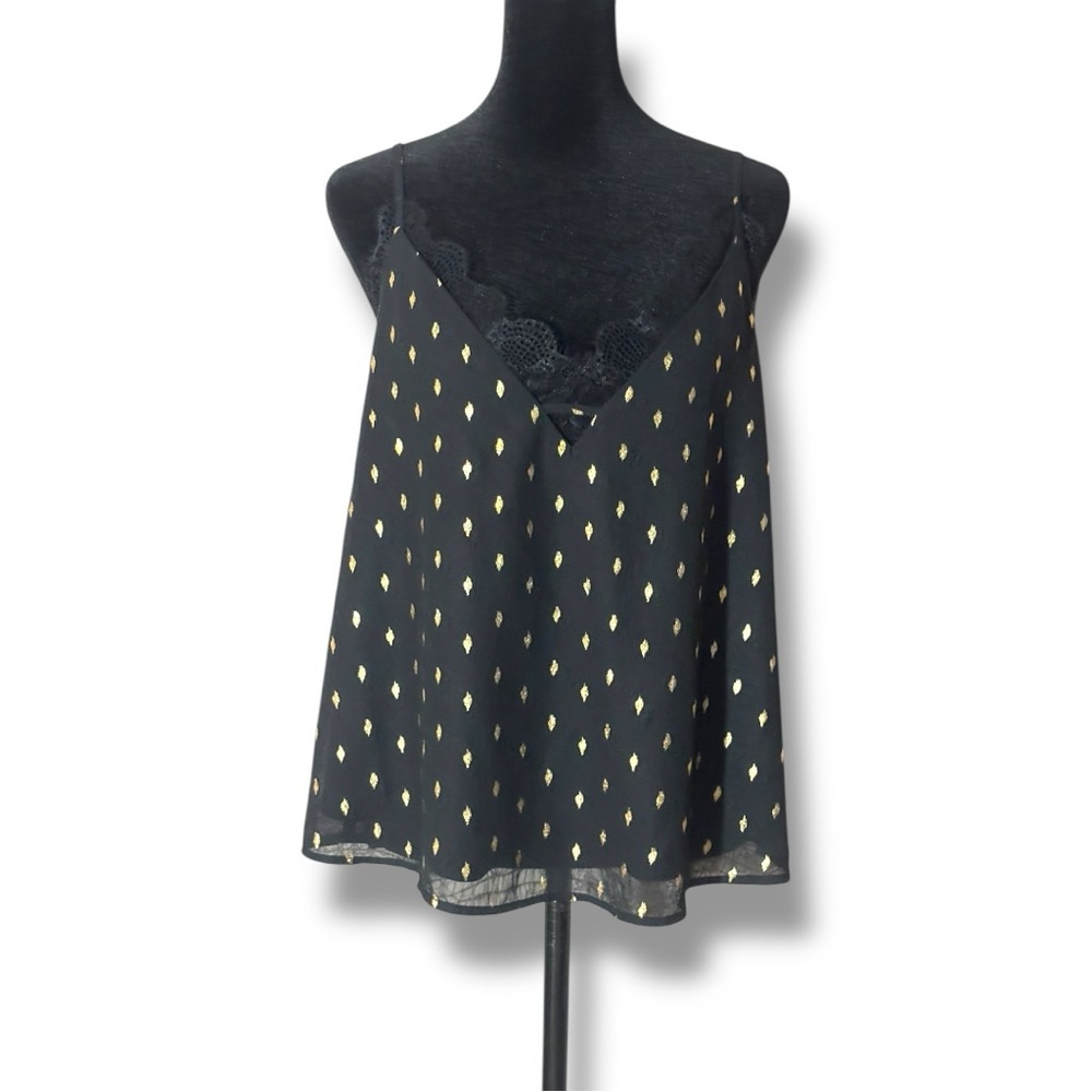 Adore Me Black Lace Cami w/ Gold Accents Adjustable Straps Black Lace Loose Fit - Picture 4 of 16